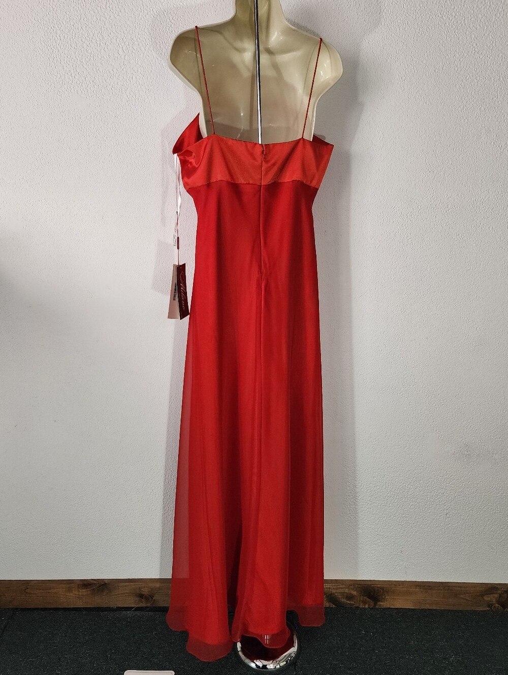 Milano Dress Spaghetti-Strap Rose Detail Full Length Formal Evening Red Size XL - Picture 10 of 17